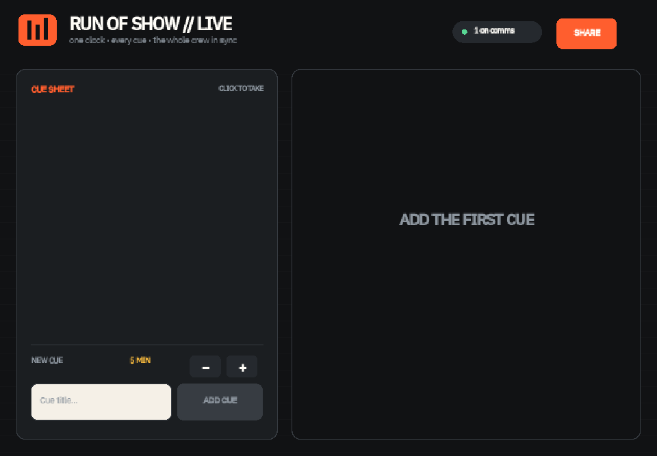 Live Run of Show & Production Cue Timer preview