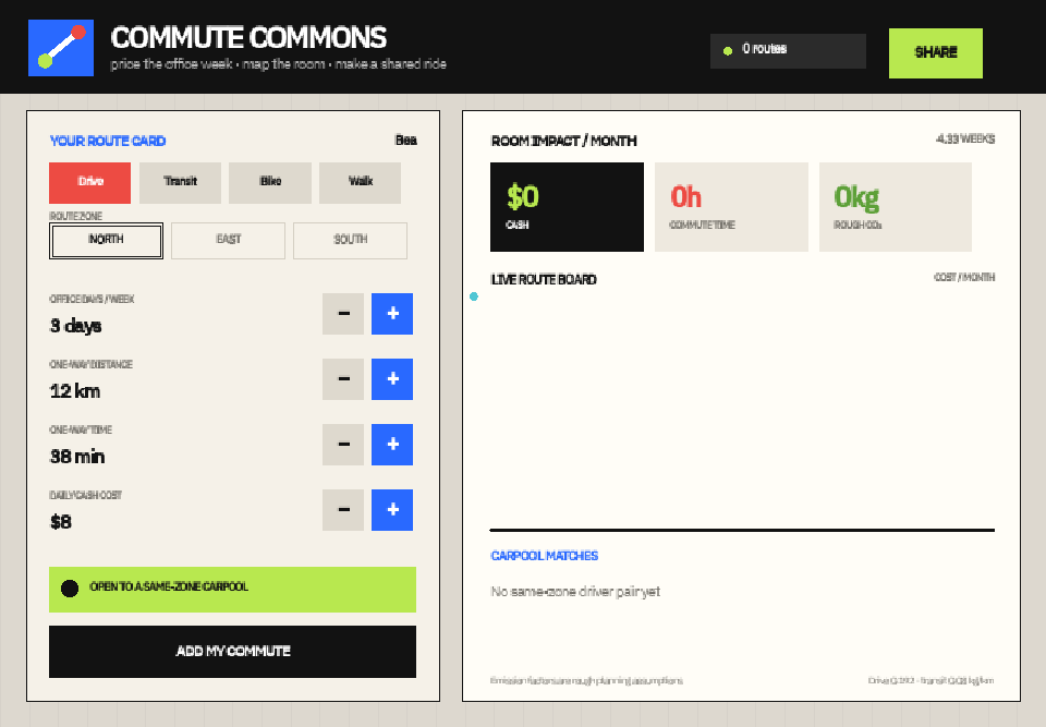 Return-to-Office Commute Cost & Carpool Matcher preview