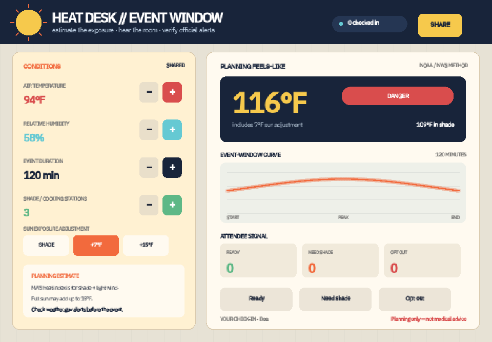 Heat Index Calculator & Outdoor Event Planner preview